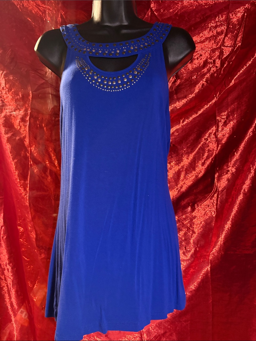 Sleeveless Studded Cutout Flowy Long Top - Royal Blue